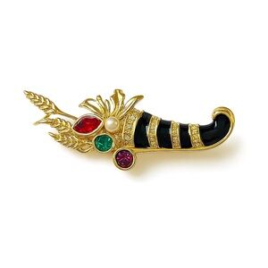 Vintage SWAROVSKI Swan Marked Savvy Cornucopia Brooch Pin Thanks